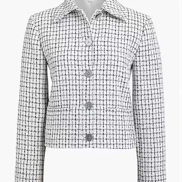 J. Crew Factory Tweed collared lady jacket Black and White NWT - Picture 2 of 13